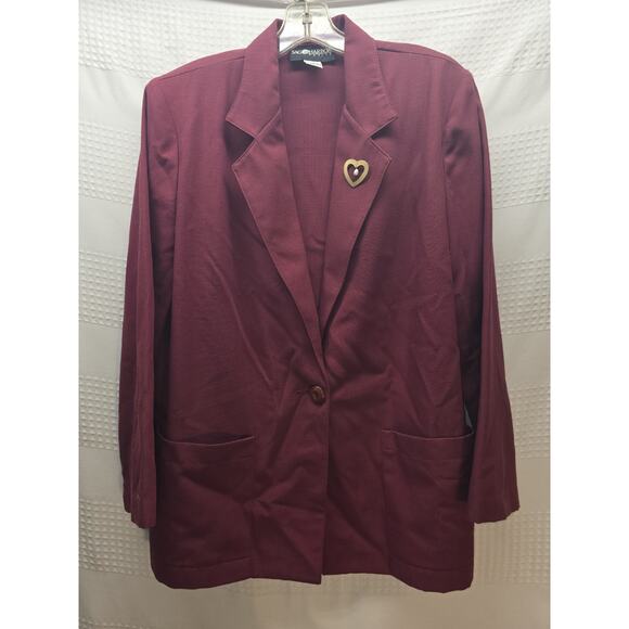 Sag Harbor Jackets & Blazers - Vintage Sag Harbor Petite Burgundy Single Button Blazer Size 10 Shoulder Pads